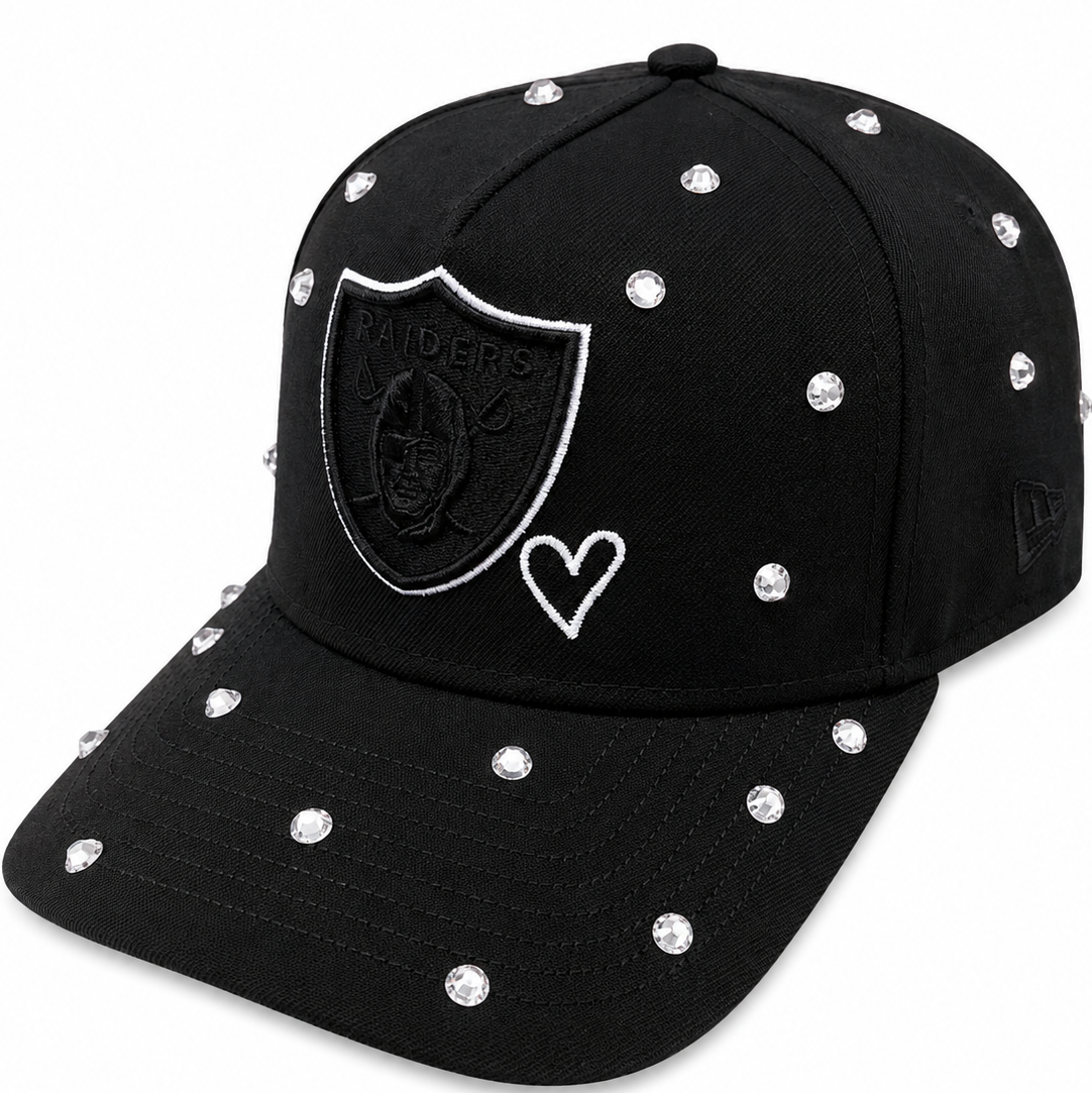 Raiders rhinestone snapback with sparkling crown and brim - side view