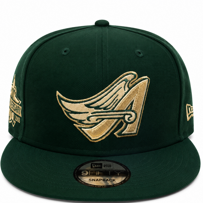 Los Angeles Angels winged A forest green and gold snapback hat - front view