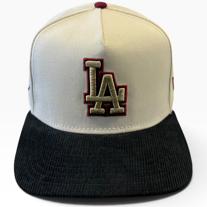 Los Angeles Dodgers cream, black and gold New Era 9FIFTY A-Frame snapback hat - side view