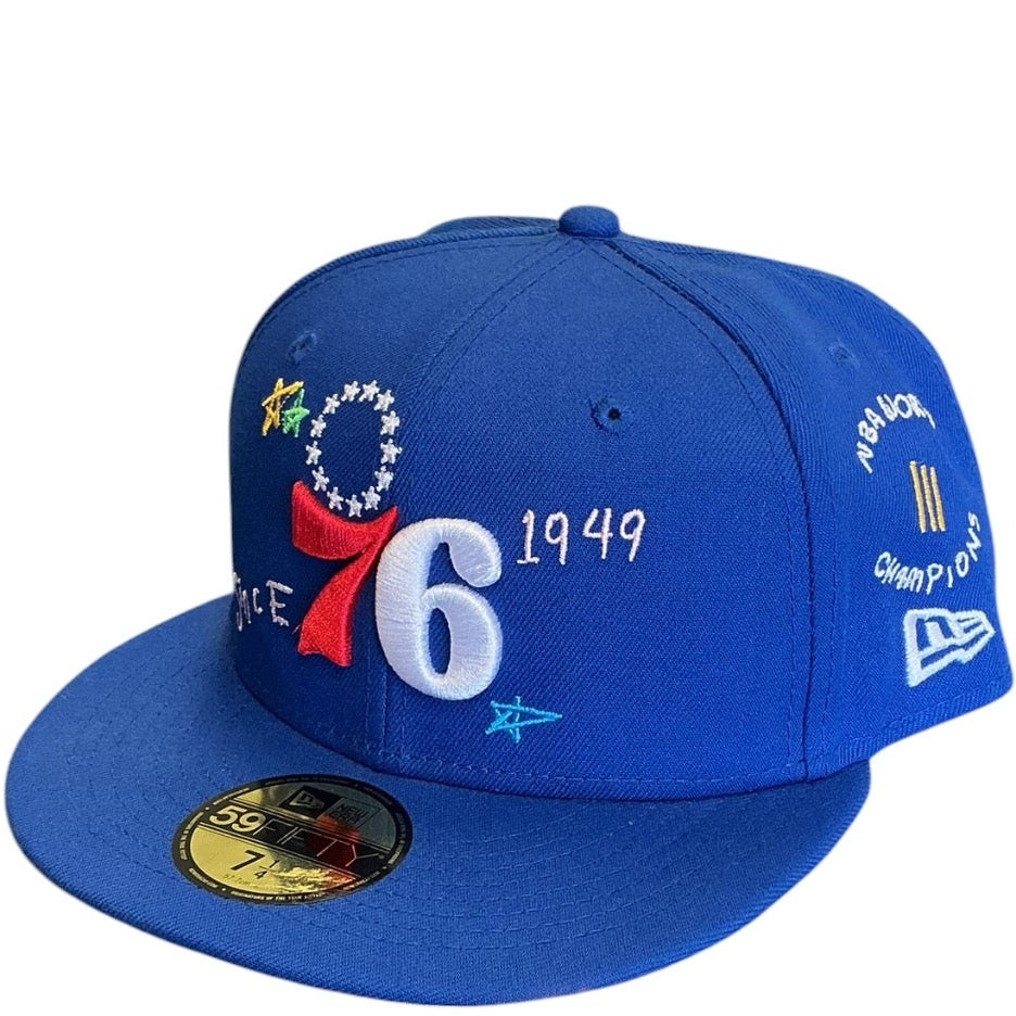 Philadelphia 76ers royal blue New Era 59FIFTY fitted hat - undervisor detail