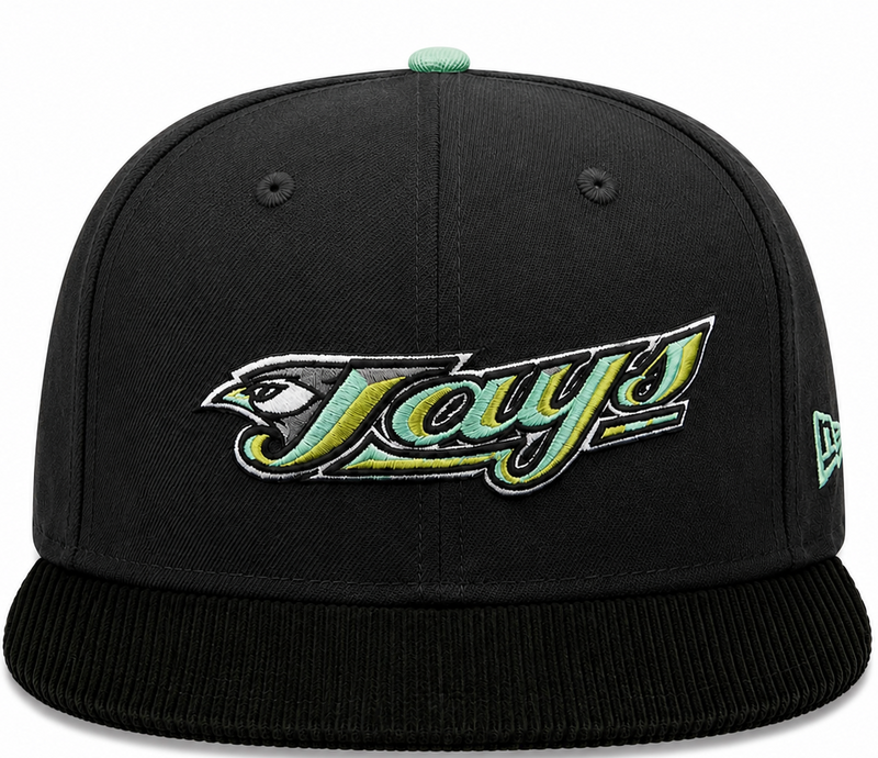 Toronto Blue Jays black and mint New Era 59FIFTY fitted hat - front view