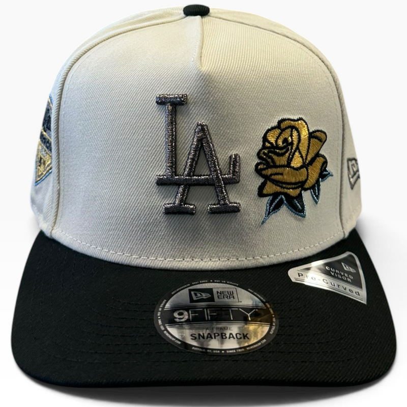Los Angeles Dodgers cream and black rose New Era 9FIFTY A-Frame snapback hat - side view