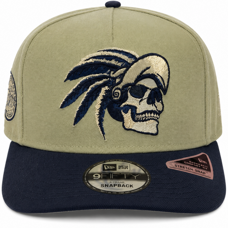 Skull Headdress khaki & navy New Era 9FIFTY A-Frame snapback hat - back view