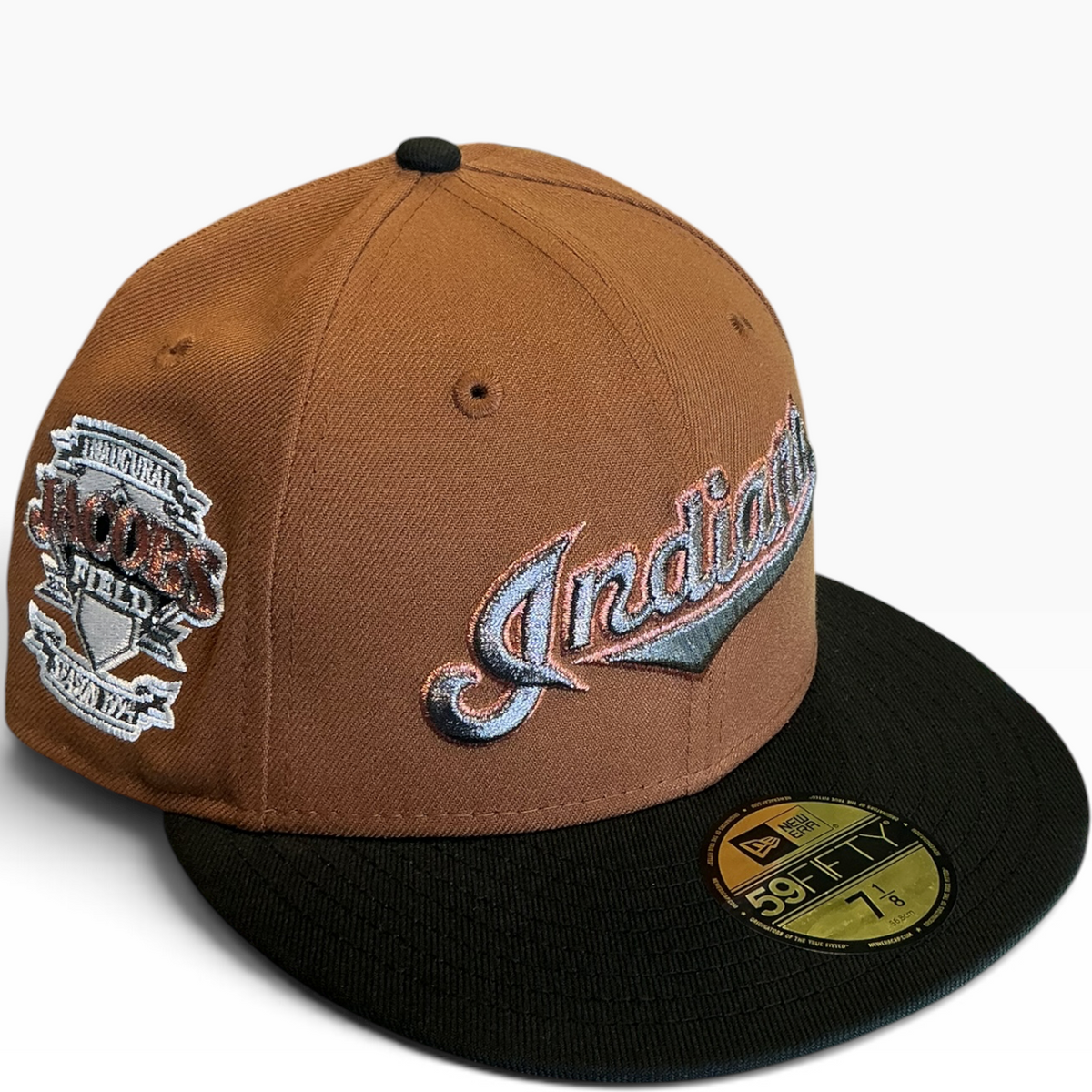 Cleveland Indians Brown/Black New Era 59FIFTY fitted hat - back view