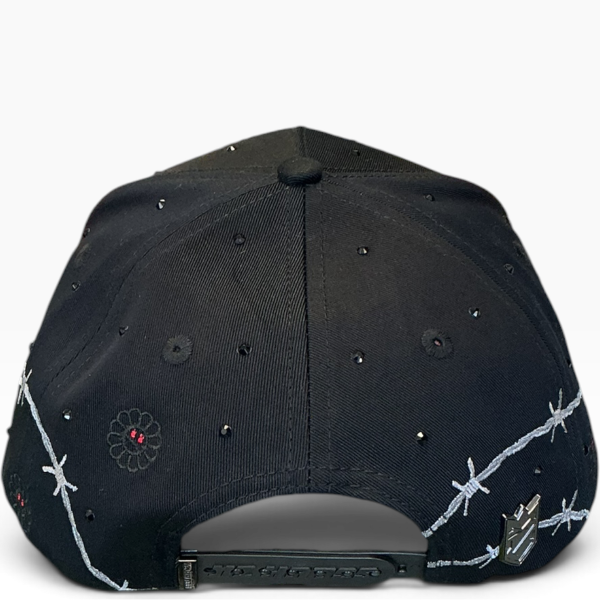 Red flower barbed wire snapback - back view
