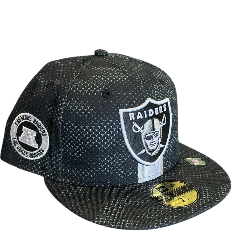 Las Vegas Raiders black and silver New Era 59FIFTY fitted hat - side view