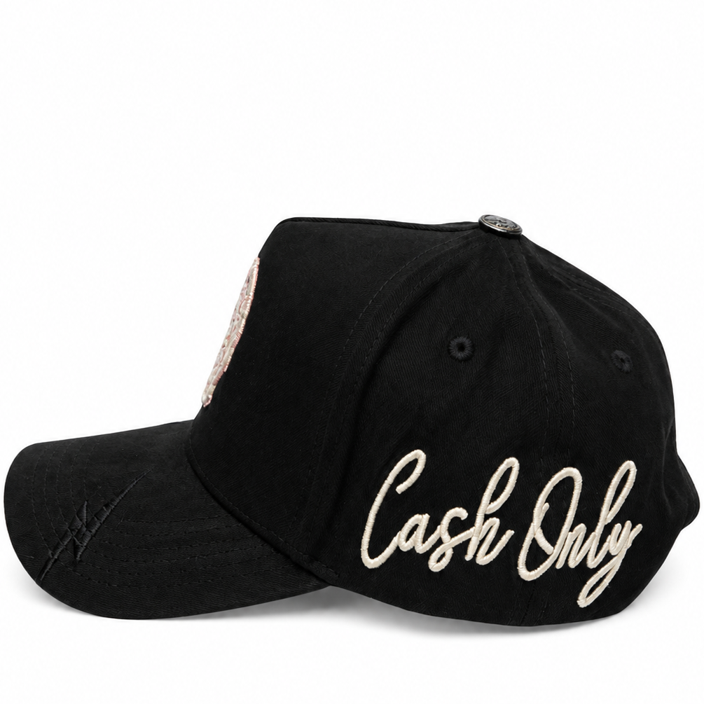 Cash Only black and pink cap - alternate angle