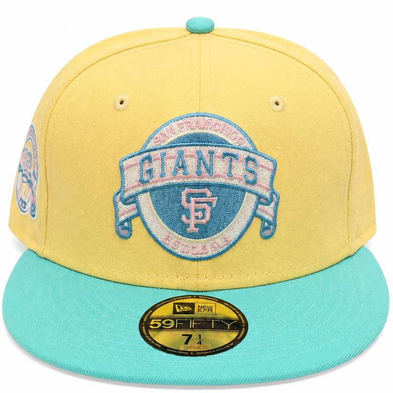 San Francisco Giants Pastel Yellow / Aqua New Era 59FIFTY fitted hat - side view
