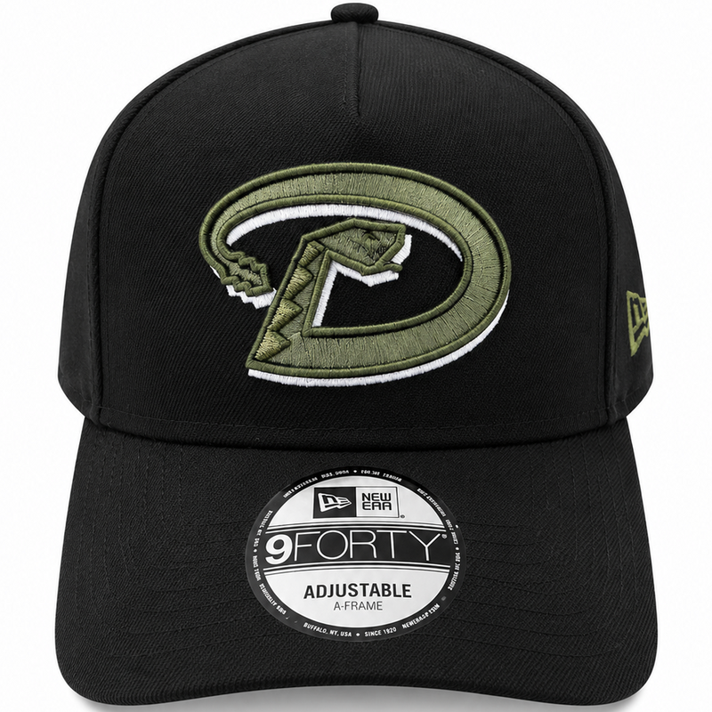 Diamondbacks black and olive A-Frame hat with commemorative side patch - side view