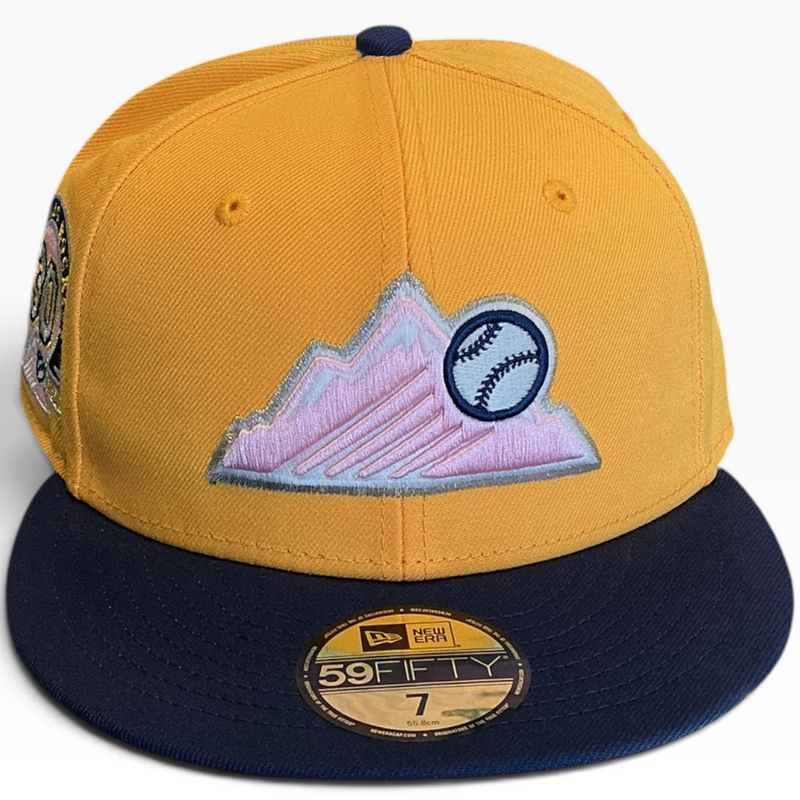Colorado Rockies gold and navy 30th Anniversary New Era 59FIFTY fitted hat - side view