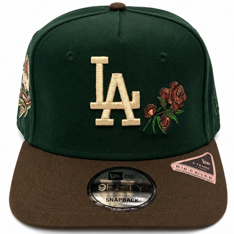 Los Angeles Dodgers green & brown rose New Era 9FIFTY A-Frame snapback hat - back view