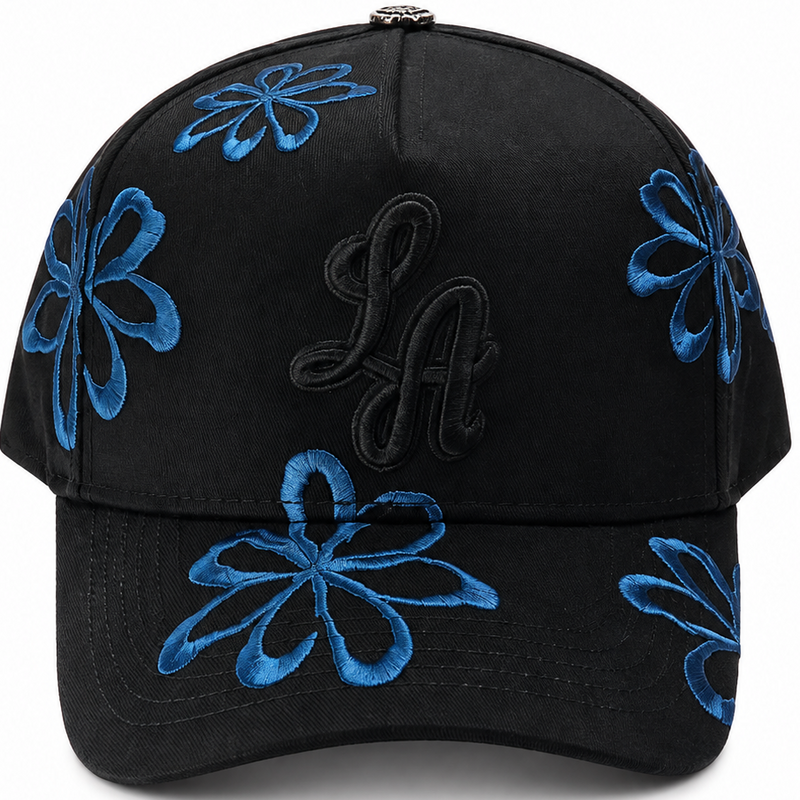 Black & Blue LA Floral Embroidered Cap – front view