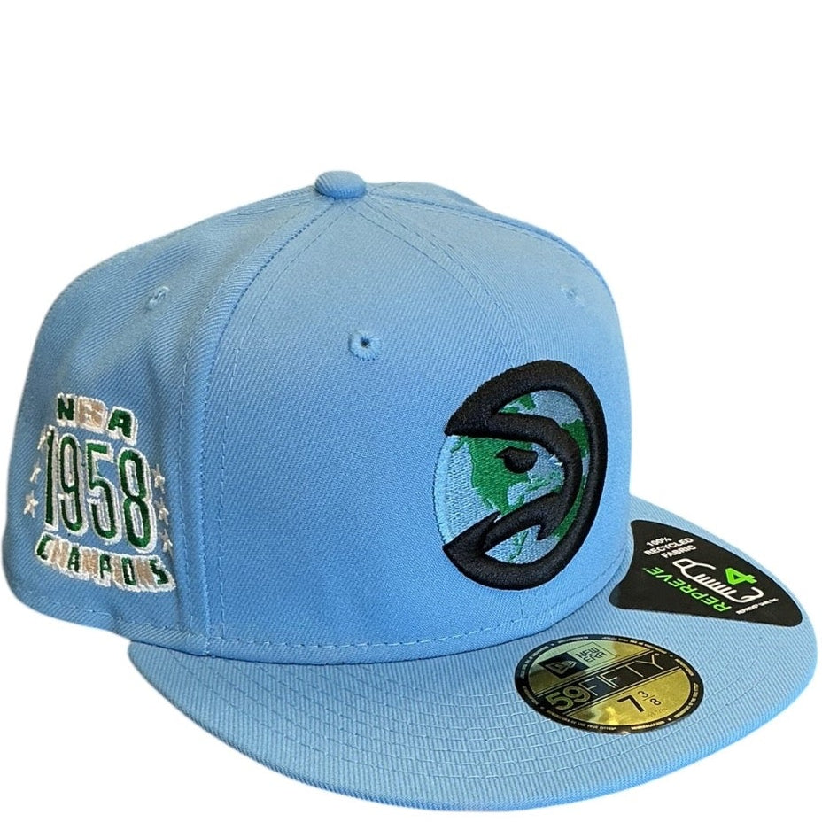 Atlanta Hawks light blue Repreve New Era 59FIFTY fitted hat - back view