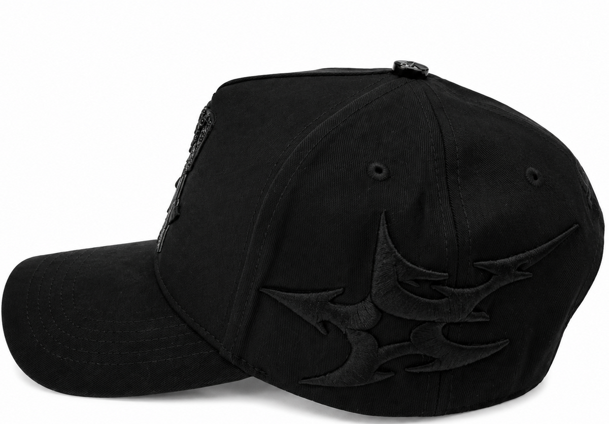 Black rhinestone star flame snapback with flame design - side view