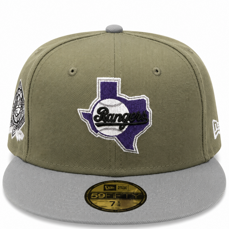 Texas Rangers Olive & Gray New Era 59FIFTY fitted hat - side view