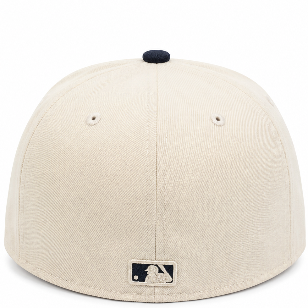 New York Yankees cream and navy paisley New Era 59FIFTY fitted hat - front view