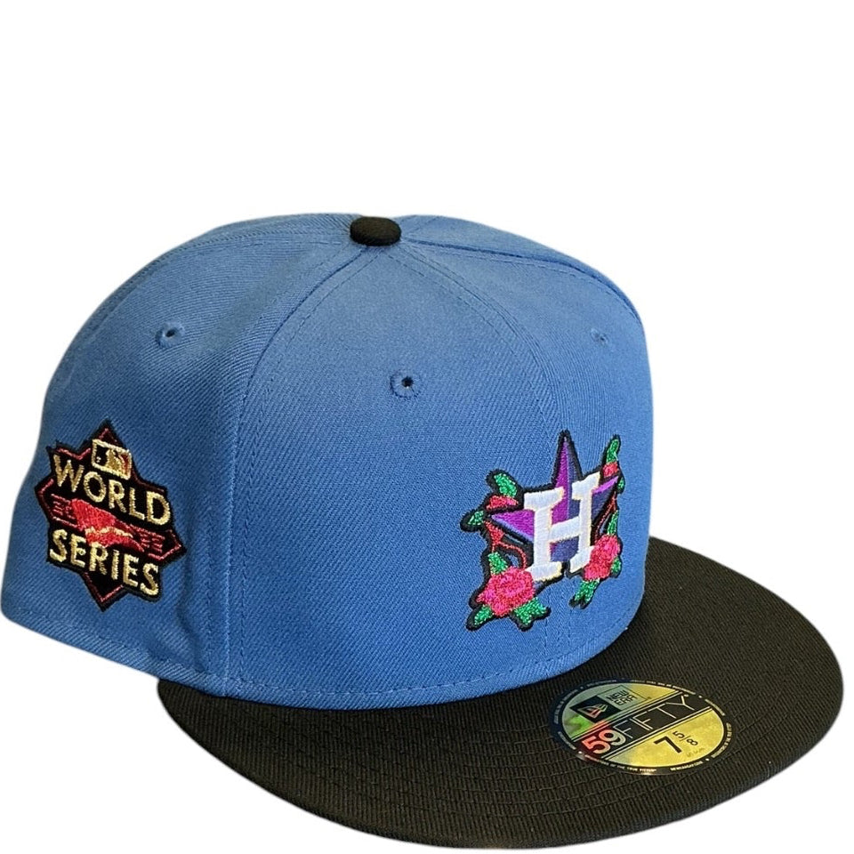 Houston Astros Blue & Black Floral New Era 59FIFTY fitted hat - back view