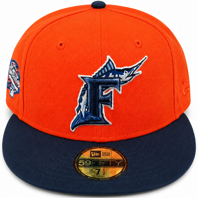 Florida Marlins orange and navy World Series New Era 59FIFTY fitted hat - back view