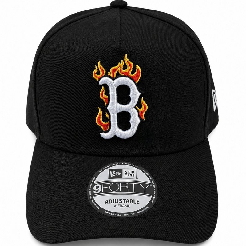 New Era Boston Red Sox 9FORTY A-Frame Black Flame Cap – front view