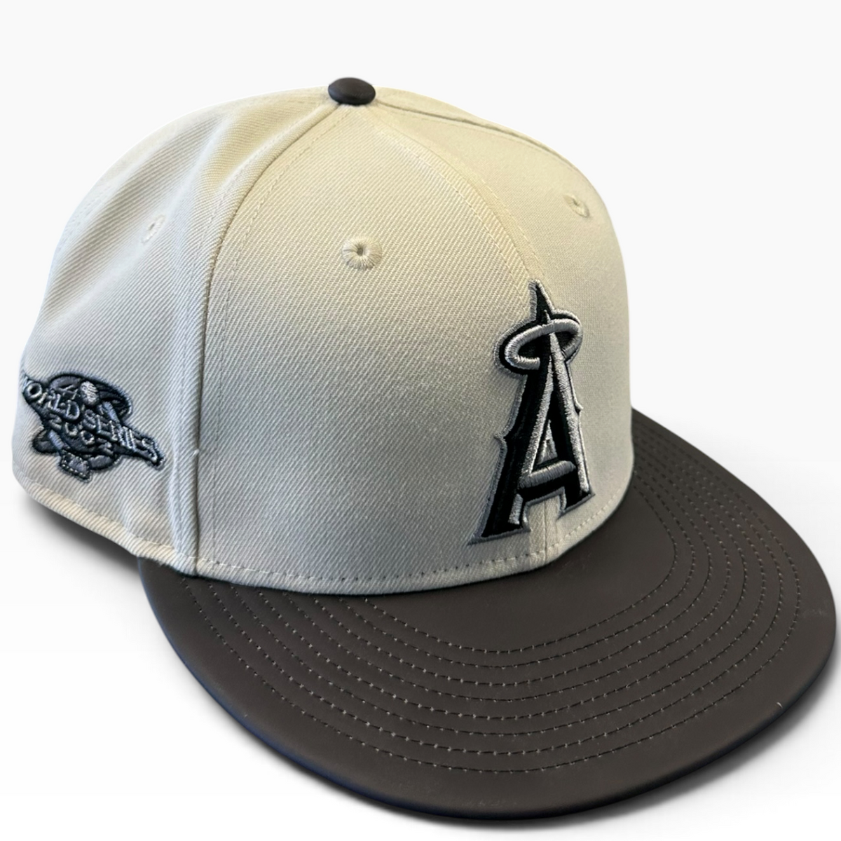 Los Angeles Angels cream and dark brown New Era snapback hat - side view