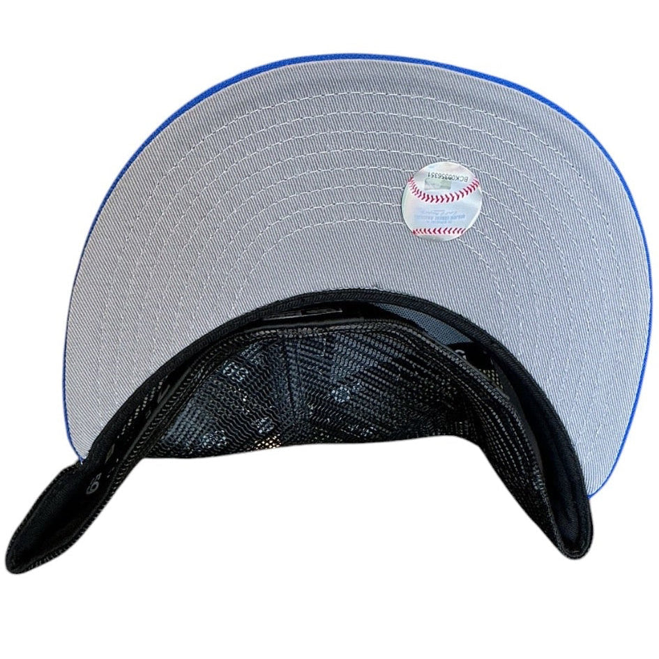 Los Angeles Dodgers black and royal blue mesh New Era 59FIFTY fitted hat - side view