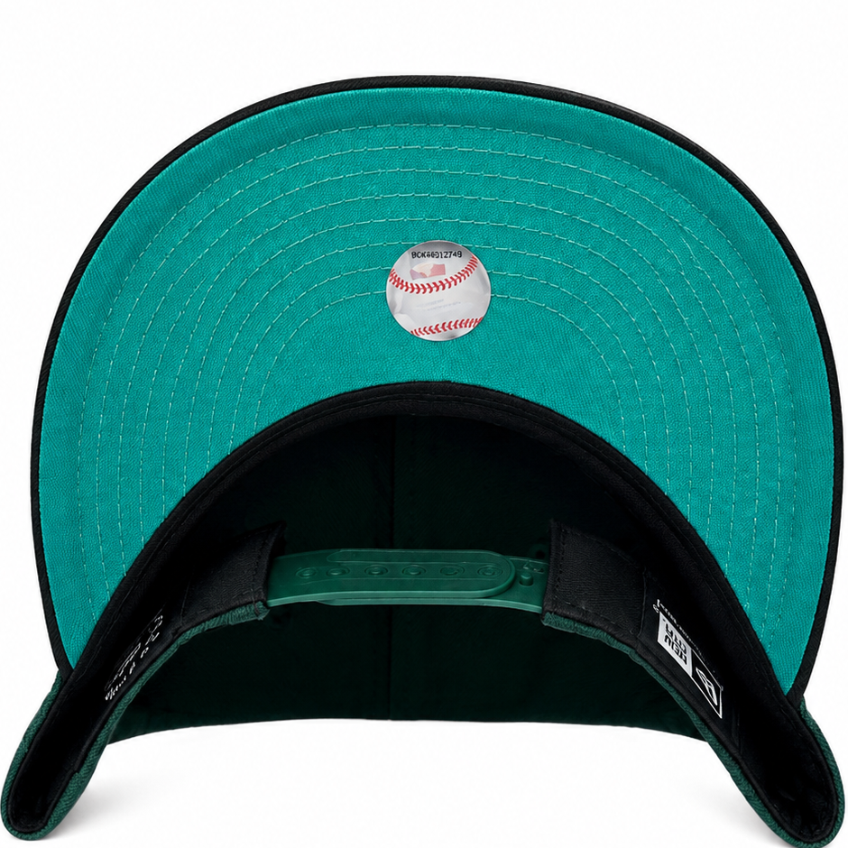 Oakland Athletics dark green and teal New Era 9FIFTY snapback hat - front view