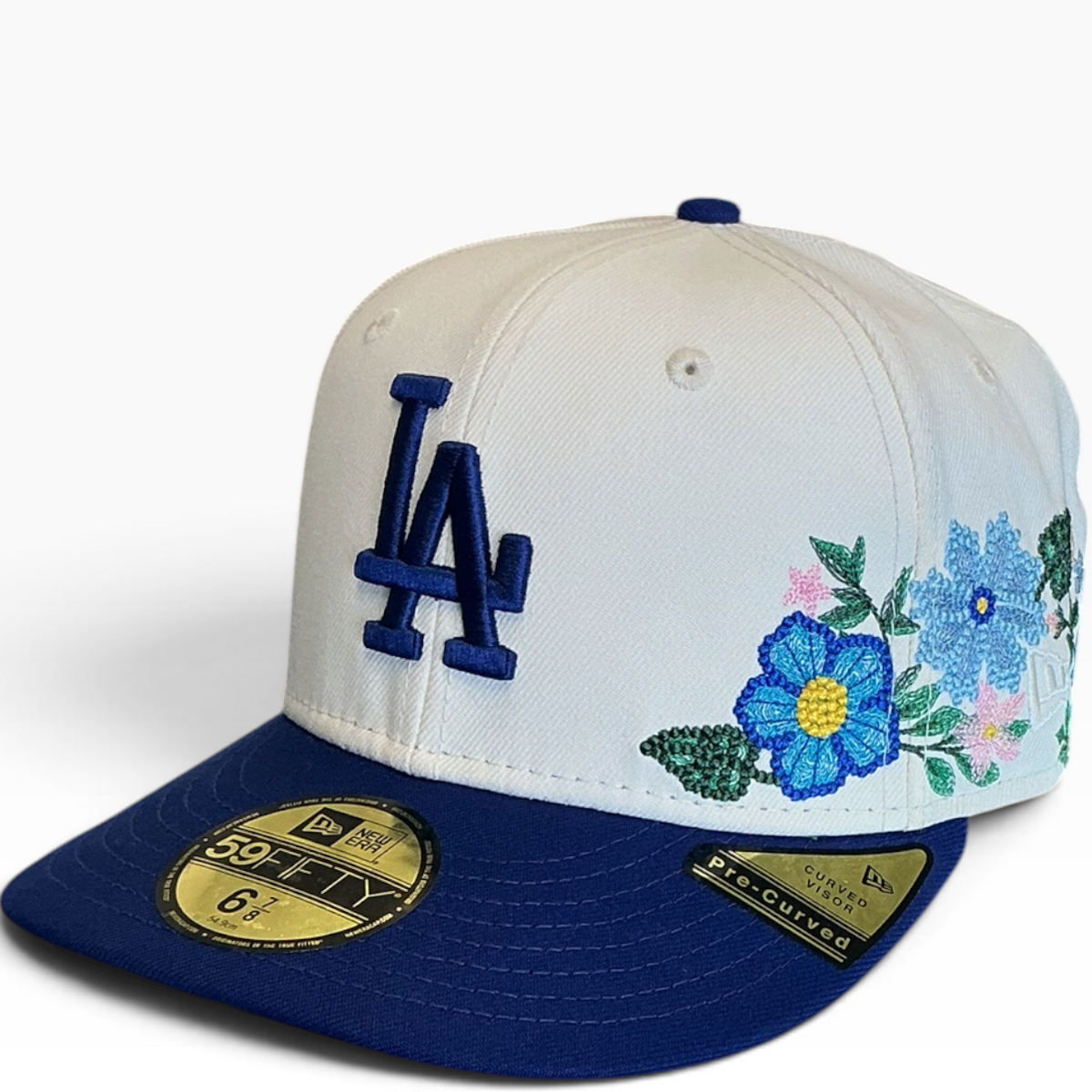 Los Angeles Dodgers Cream & Royal Blue Floral New Era 59FIFTY fitted hat - front view