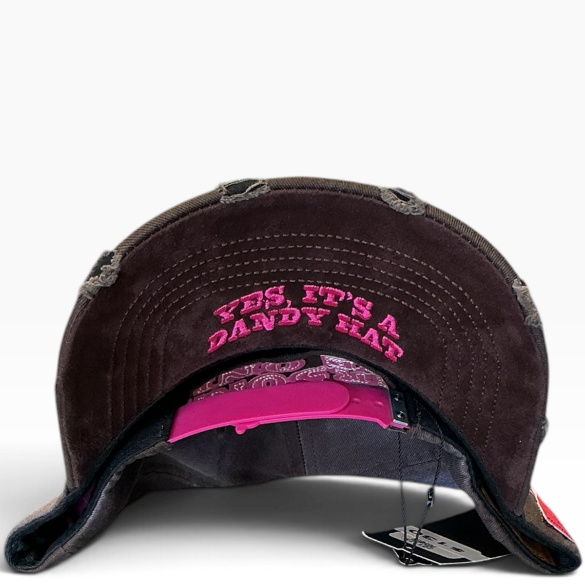 Dandy brown I Deserve It All pink distressed snapback hat - front view