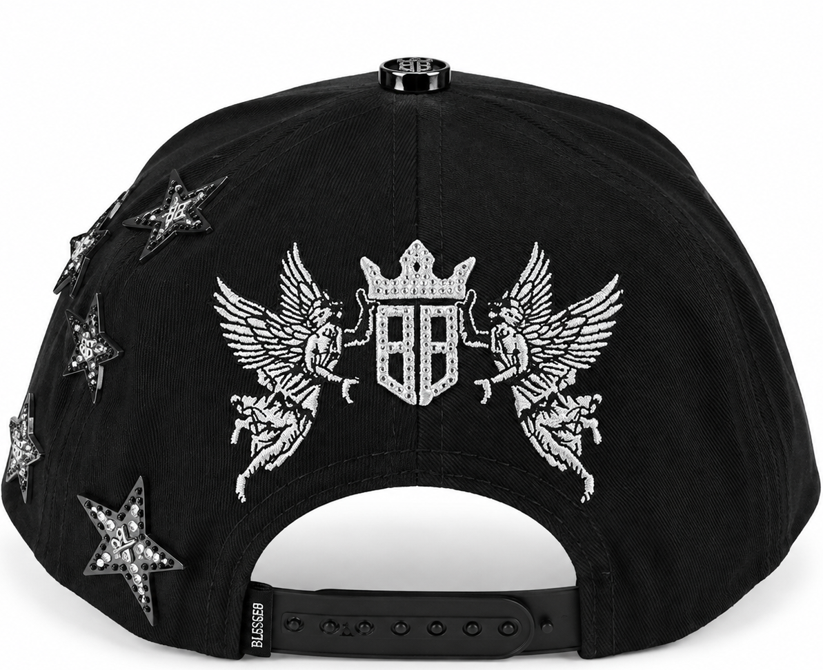 Black rhinestone H star snapback with star embellishments - side view