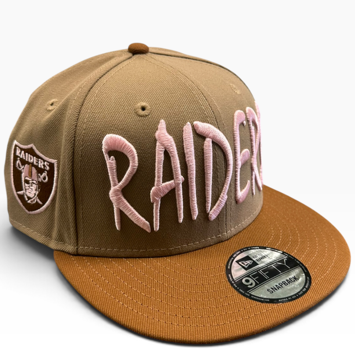 Las Vegas Raiders Brown & Pink New Era 9FIFTY snapback hat - front view