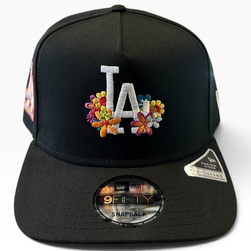 Los Angeles Dodgers Floral Black New Era 9FIFTY A-Frame snapback hat - side view