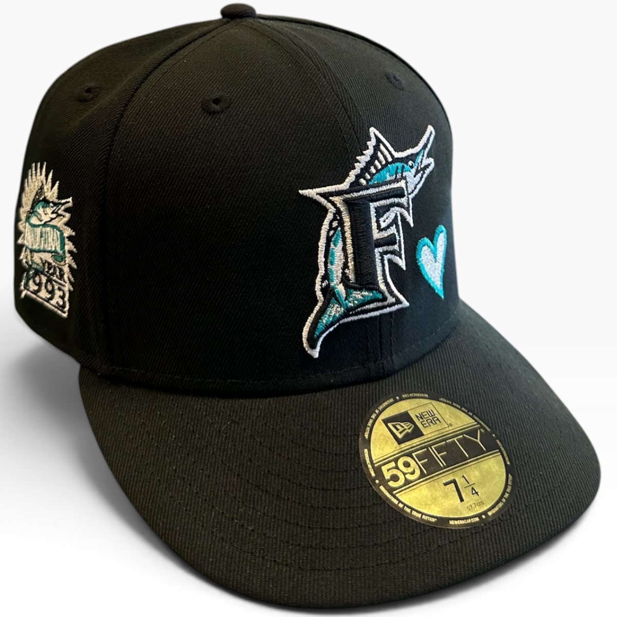 Florida Marlins Black/Teal New Era 59FIFTY fitted hat - back view