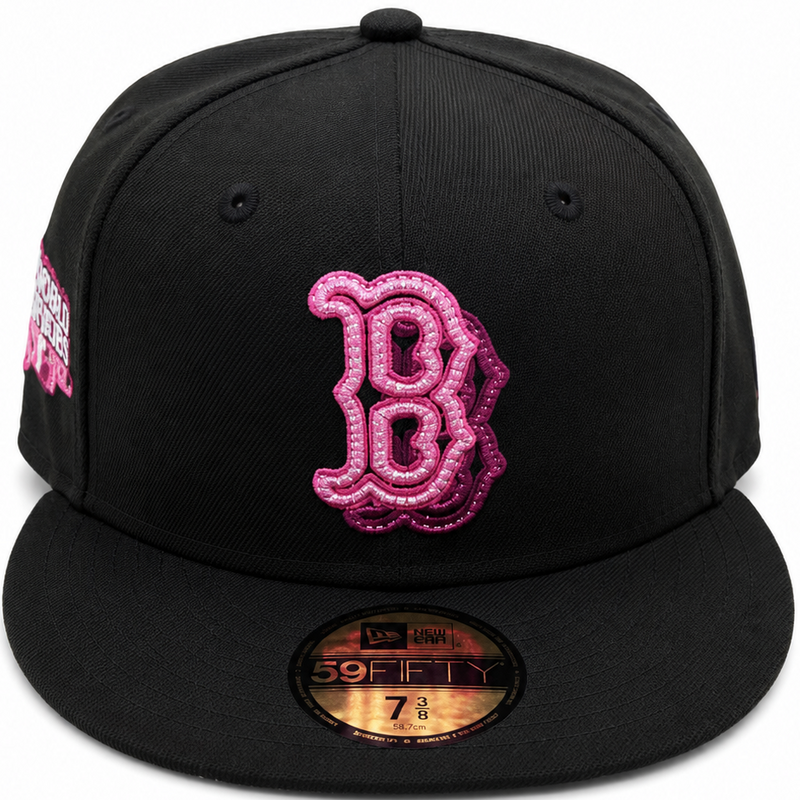 Boston Red Sox black and pink New Era 59FIFTY fitted hat - back view