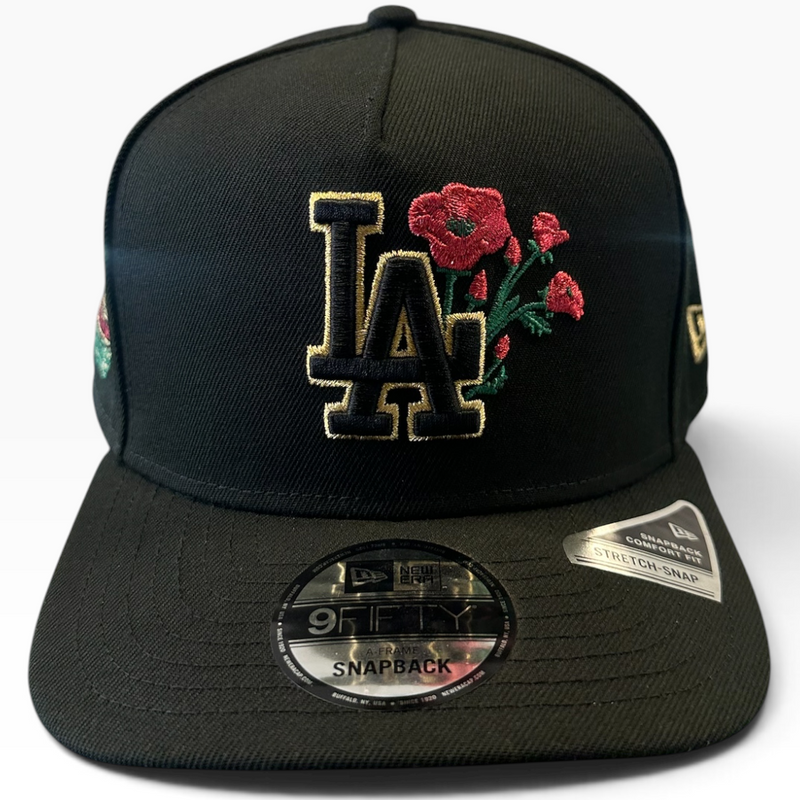 Los Angeles Dodgers Floral Black & Gold New Era 9FIFTY A-Frame snapback hat - side view