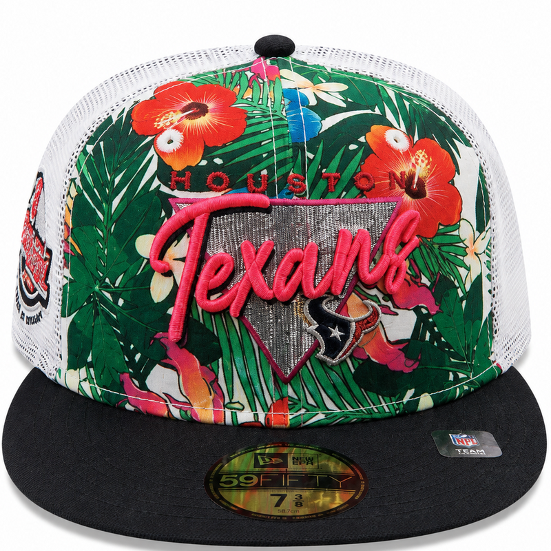 Houston Texans Tropical Floral New Era 59FIFTY fitted hat - back view
