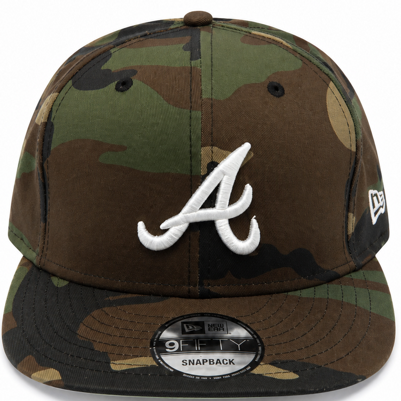Atlanta Braves camo New Era 9FIFTY snapback hat - front view