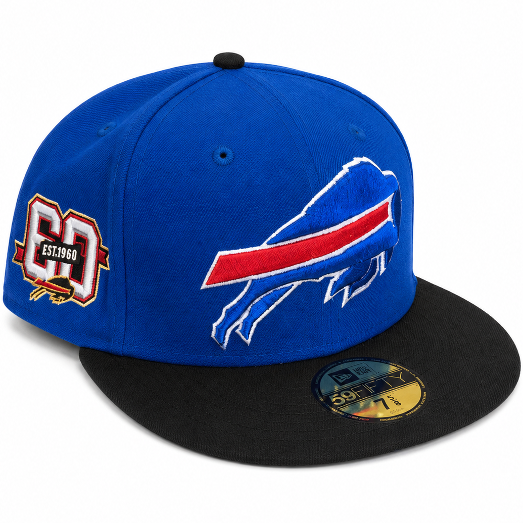 Buffalo Bills 60th Anniversary royal blue and black New Era 59FIFTY fitted hat – view 1