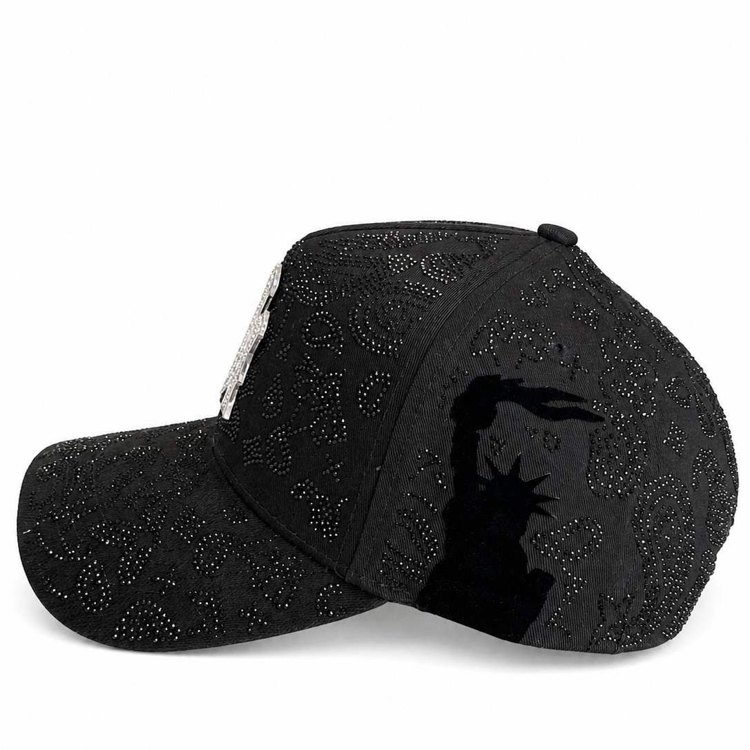 Black rhinestone paisley cap - alternate angle