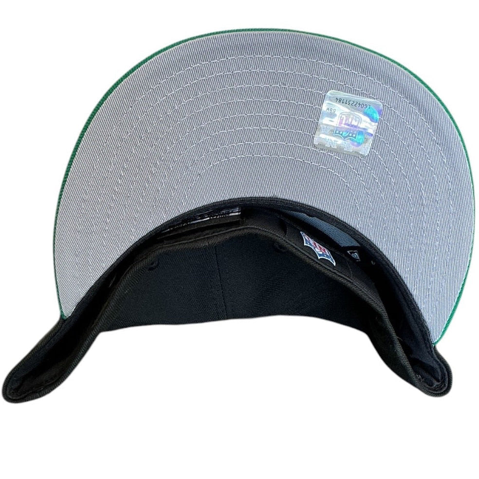 Philadelphia Eagles black and Kelly green NFL Draft New Era 59FIFTY fitted hat - side view