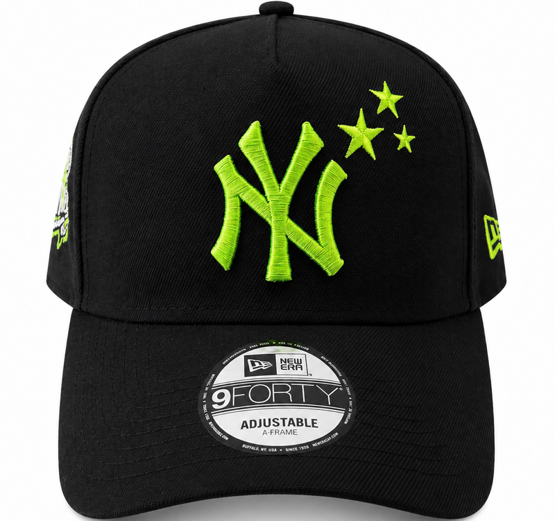 New York Yankees black and neon green 1999 World Series 9FORTY A-Frame hat - front view