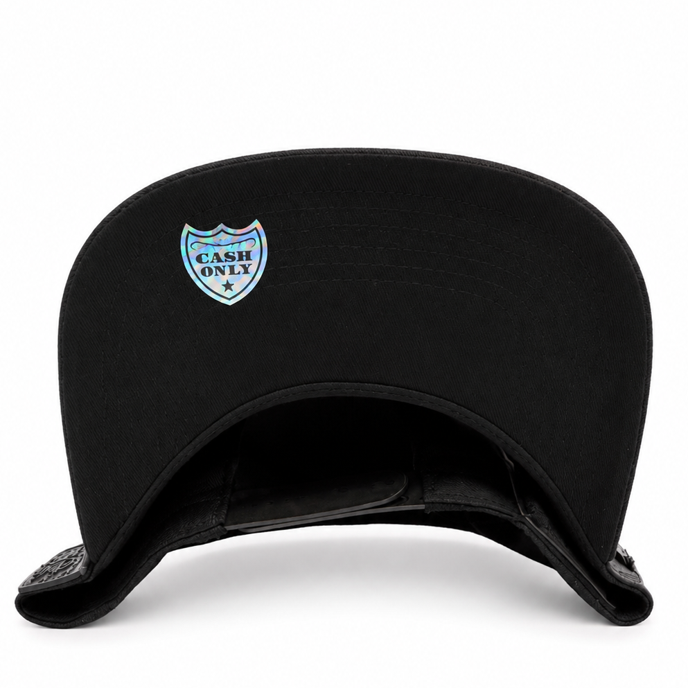 Cash Only black snapback hat - front view
