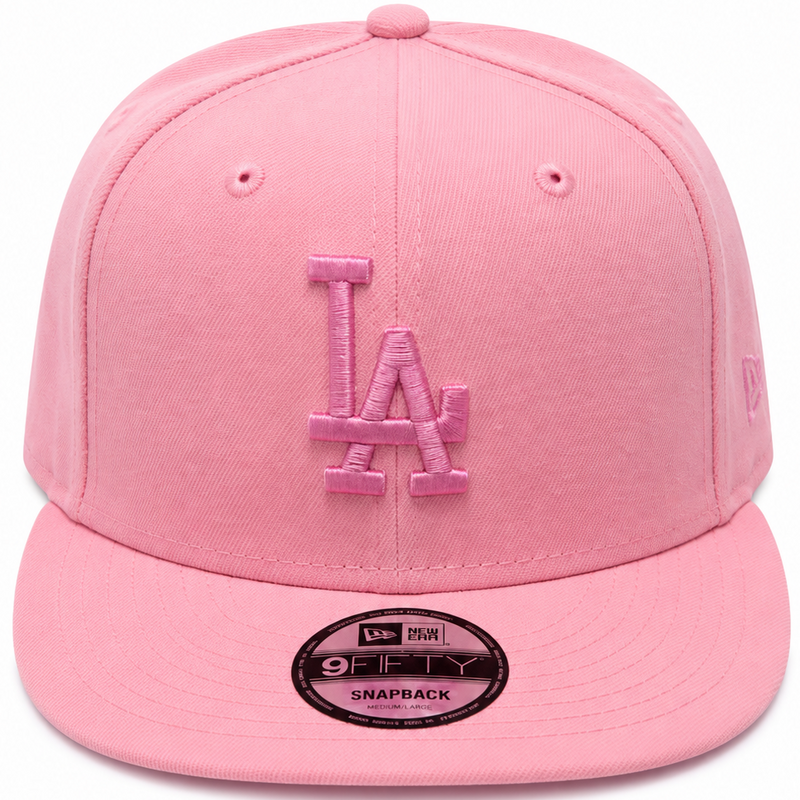 Pink Los Angeles Dodgers New Era 9FIFTY snapback hat - front view
