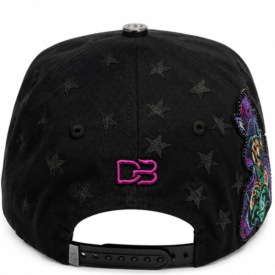 Mystic wizard snapback with colorful wizard side graphic - side view