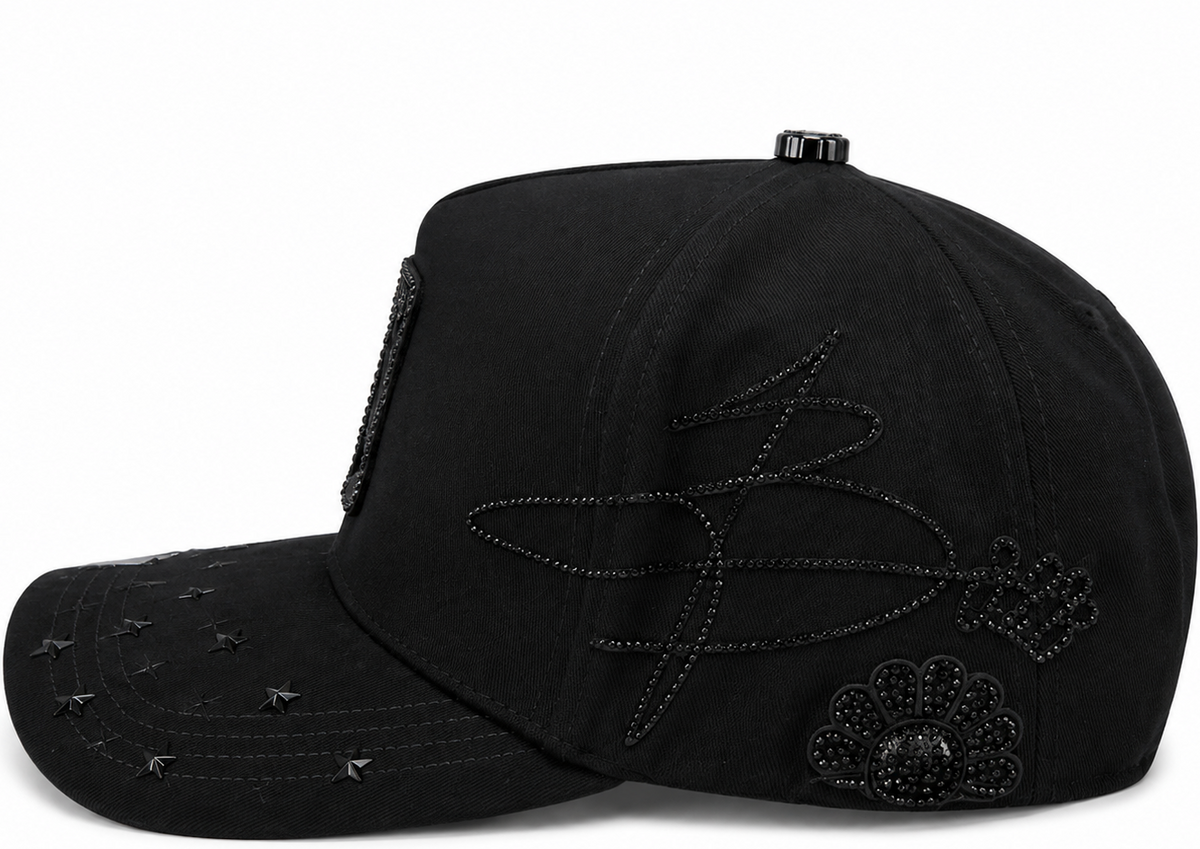Black rhinestone B luxury snapback with crystal accents - side view