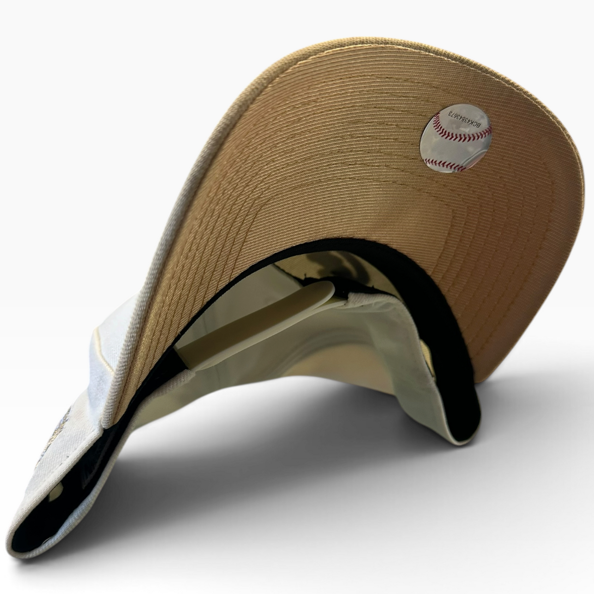 Los Angeles Dodgers cream and tan gold script New Era 9FORTY A-Frame adjustable hat - back view