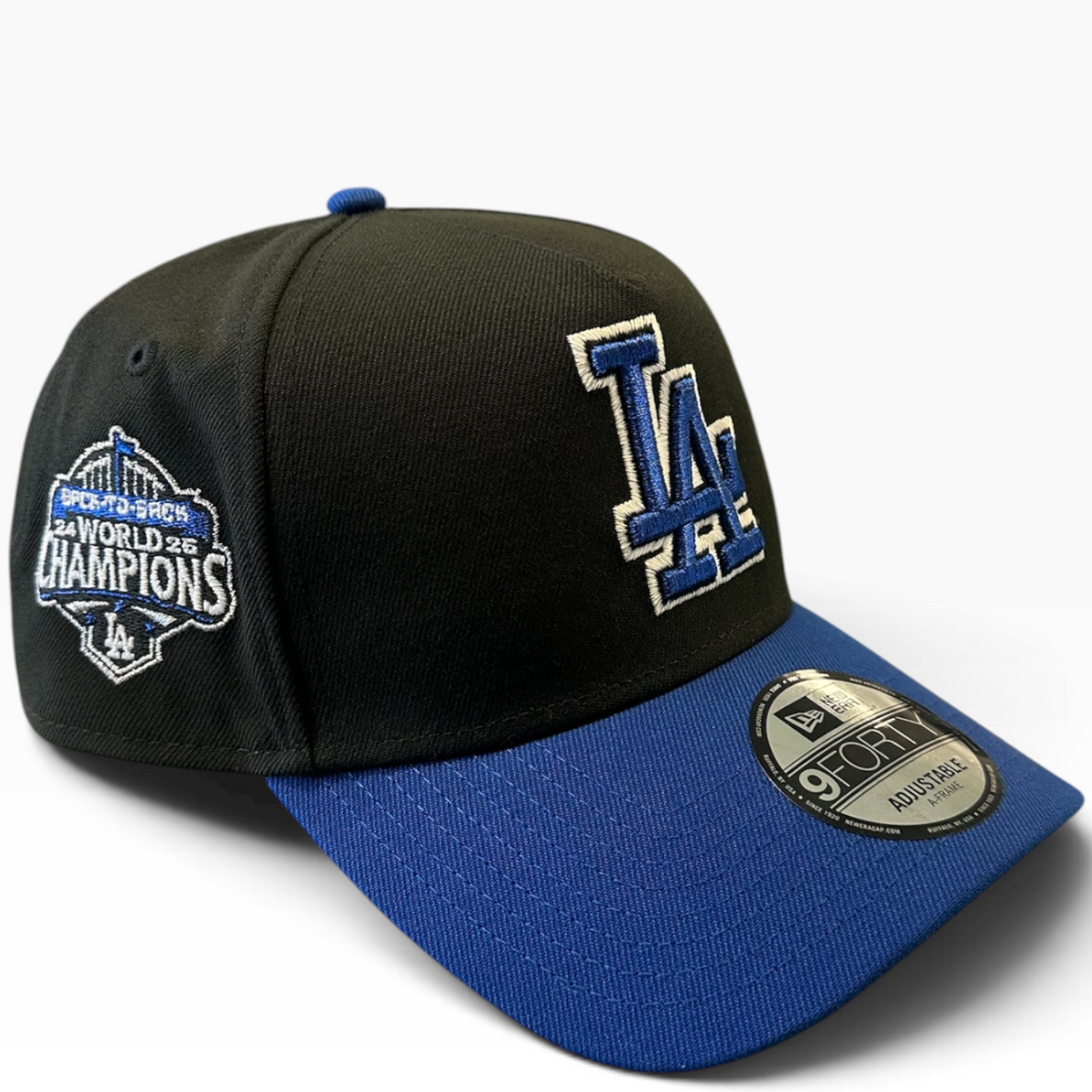 Los Angeles Dodgers black and royal blue New Era 9FORTY A-Frame adjustable hat - front view