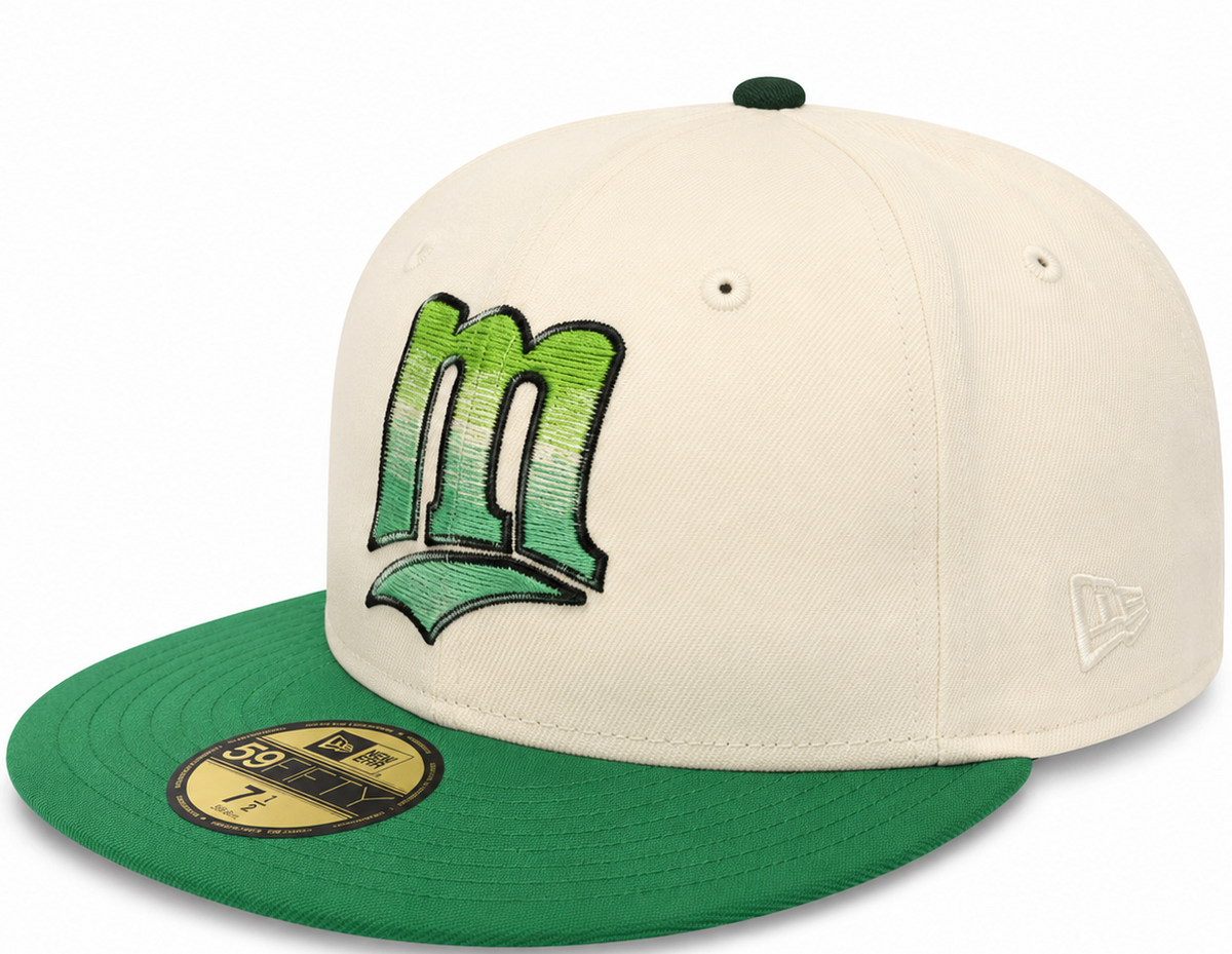 Minnesota Twins cream/green New Era 59FIFTY fitted hat - back view