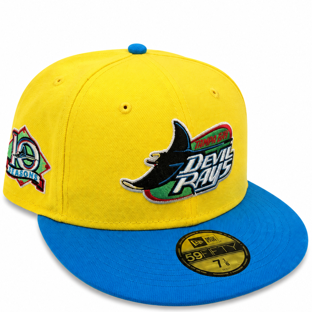 Tampa Bay Devil Rays yellow/blue New Era 59FIFTY fitted hat - back view