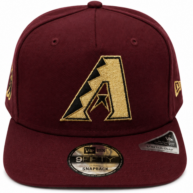Arizona Diamondbacks burgundy and gold New Era 9FIFTY snapback hat - front view