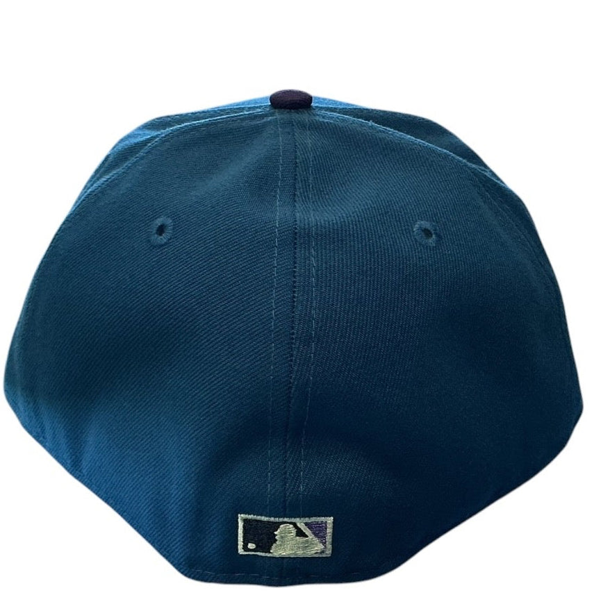 Seattle Mariners teal and purple New Era 59FIFTY fitted hat - back view